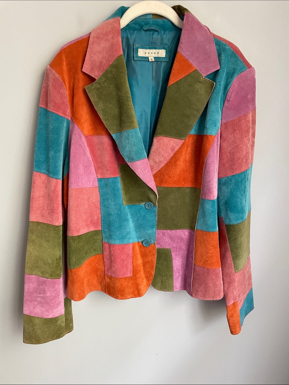 Sorbe Multicolor Patchwork Suede Blazer Jacket Size XL